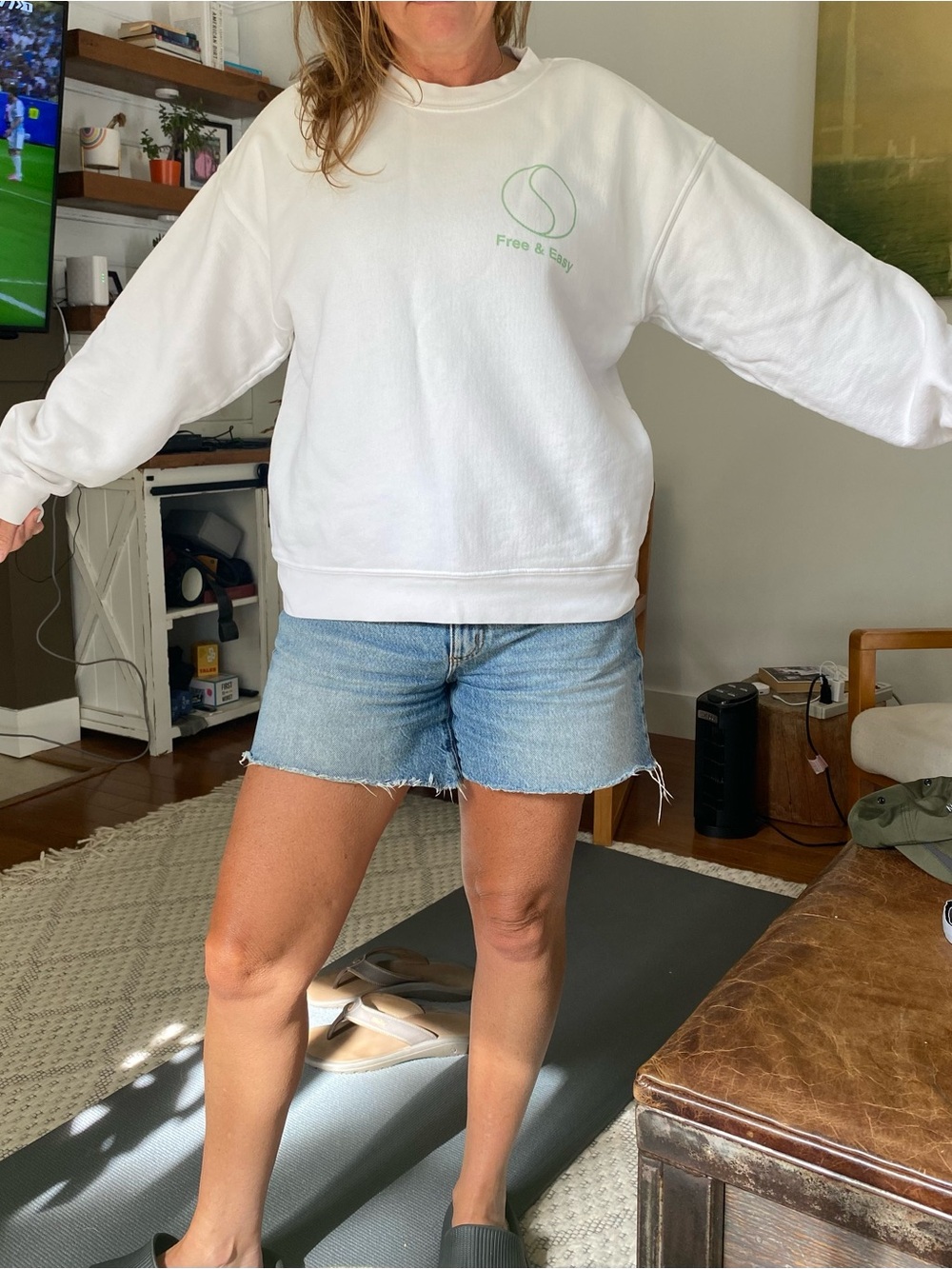 Free & Easy White Crewneck Sweatshirt with Light Green Logo